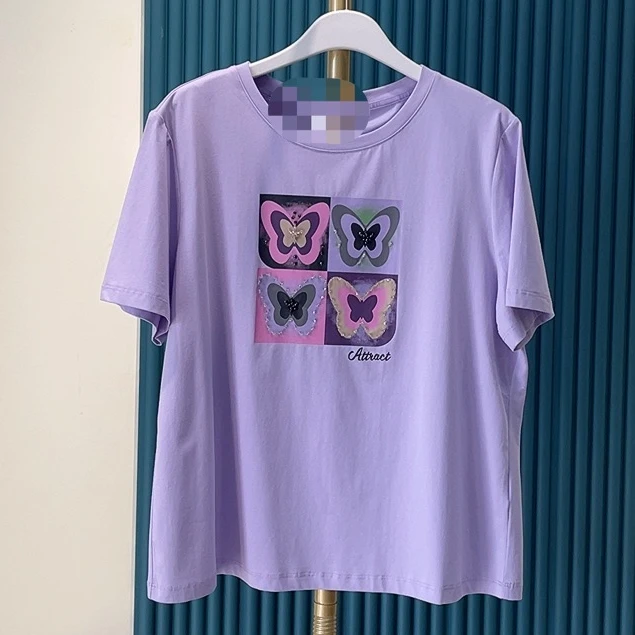 时尚女士圆领短袖蝴蝶T恤 12063