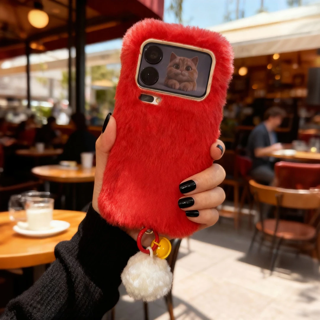 秋冬红色毛绒防摔全包手机壳适用于小米17/17pro/15女款可爱风