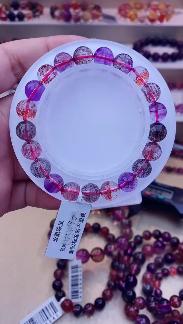 未镶嵌手链水晶黑加仑超七单圈9m+