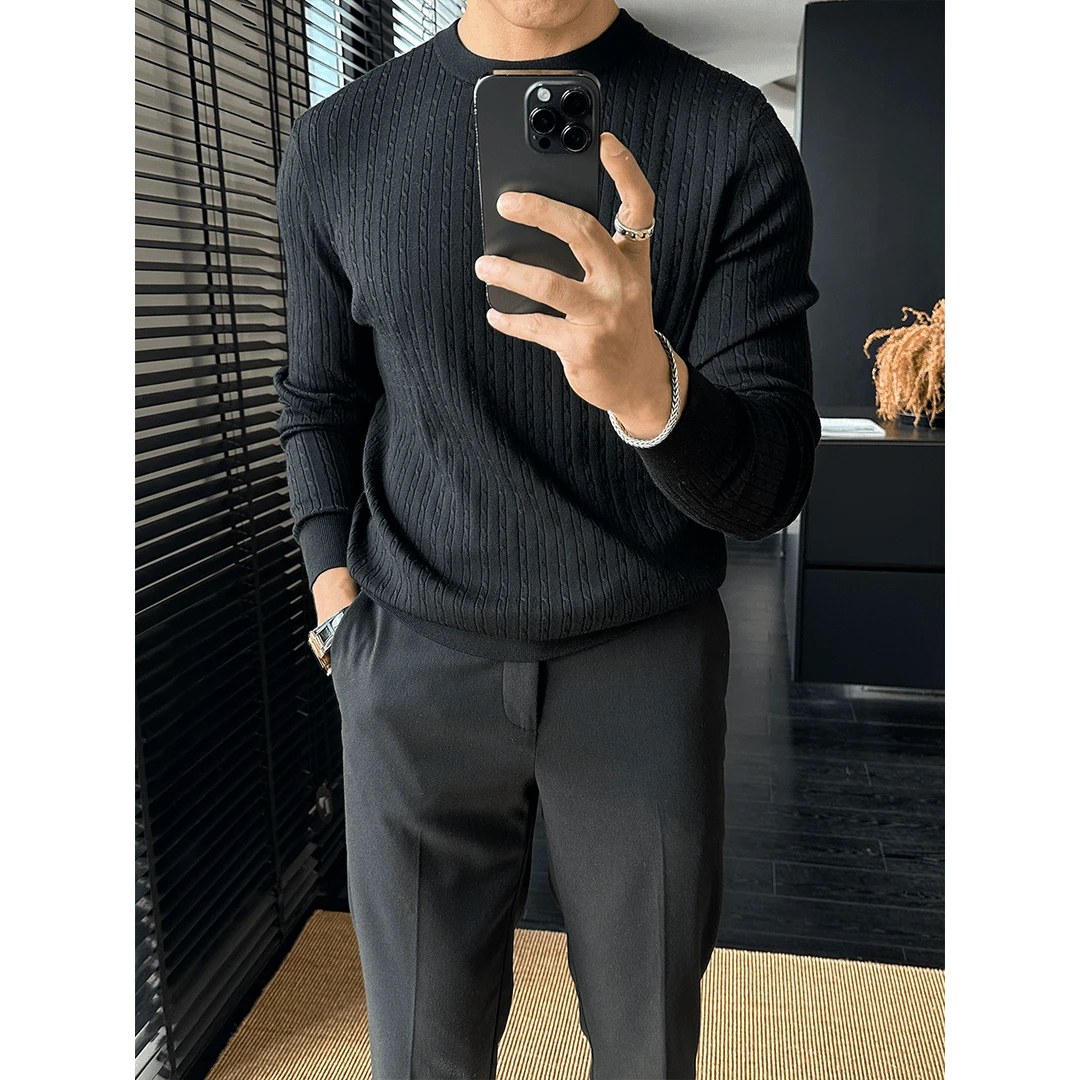 2025秋季新款潮牌高品质男士时尚百搭圆领针织衫打底长袖针织衫