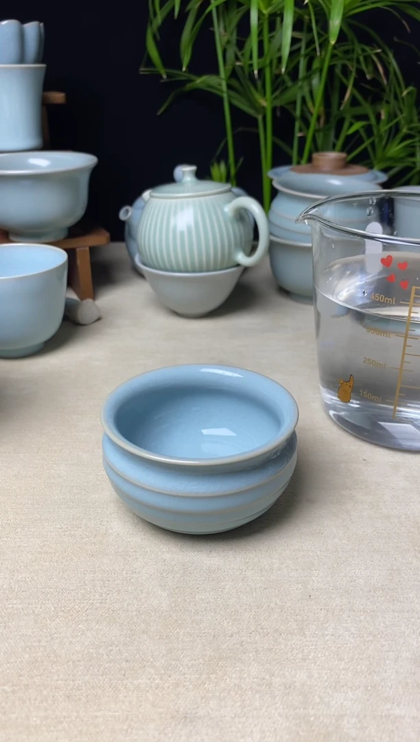 双节福利-全品天青釉纯手工支钉玄纹钱袋杯（80cc）