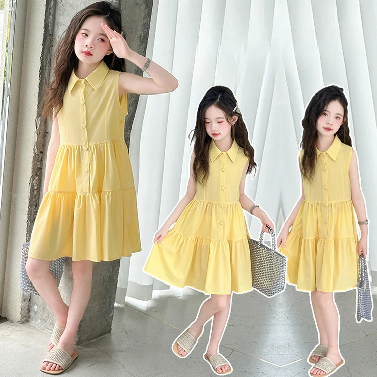 女童夏装连衣裙夏季2025新款洋气大童无袖裙子儿童装小女孩公主裙