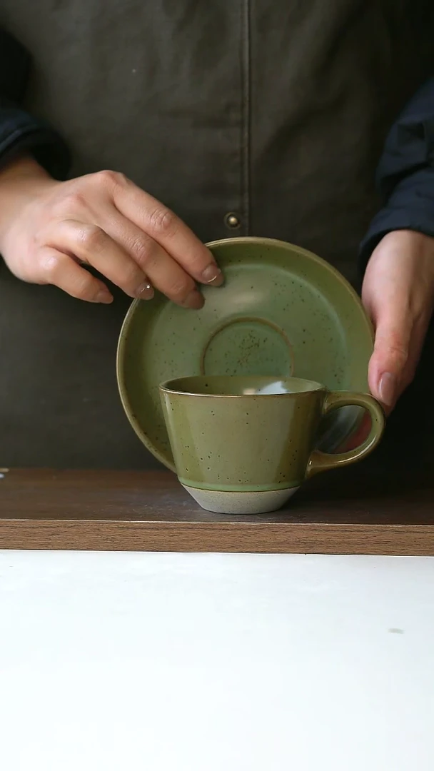 【闪购商品】陶瓷微瑕RG绿色咖啡杯碟180ml@4-2@