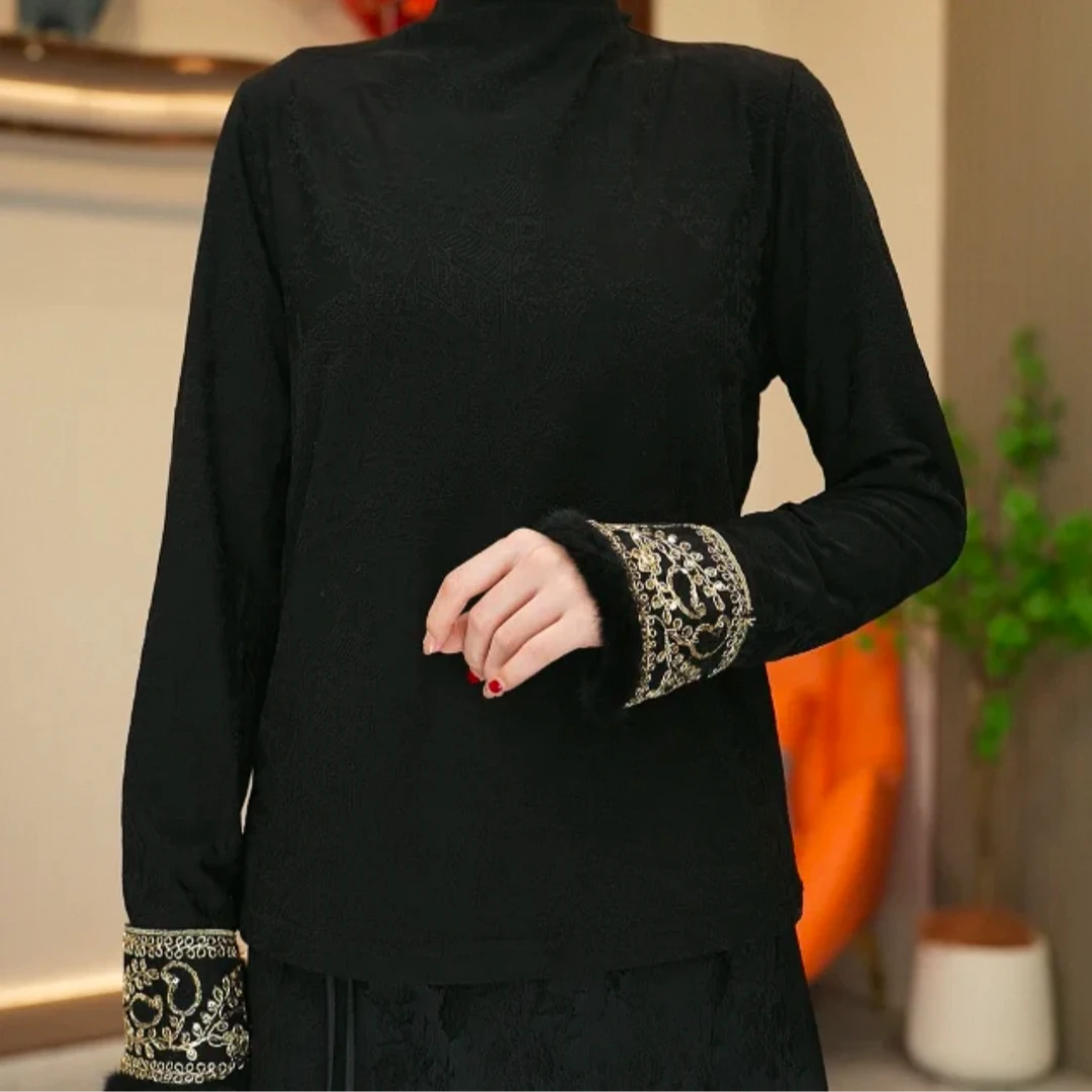 258款新中式复古提花长袖打底衫