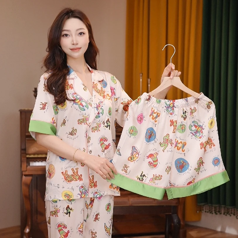 DAVINCIART达芬奇密码炫彩抽象新款时尚睡衣短袖三件套春休闲宽松