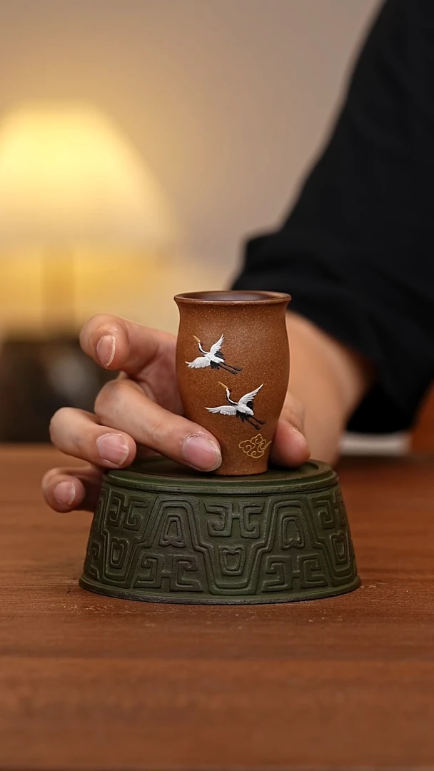 茶杯紫砂双鹤祥云闻香杯