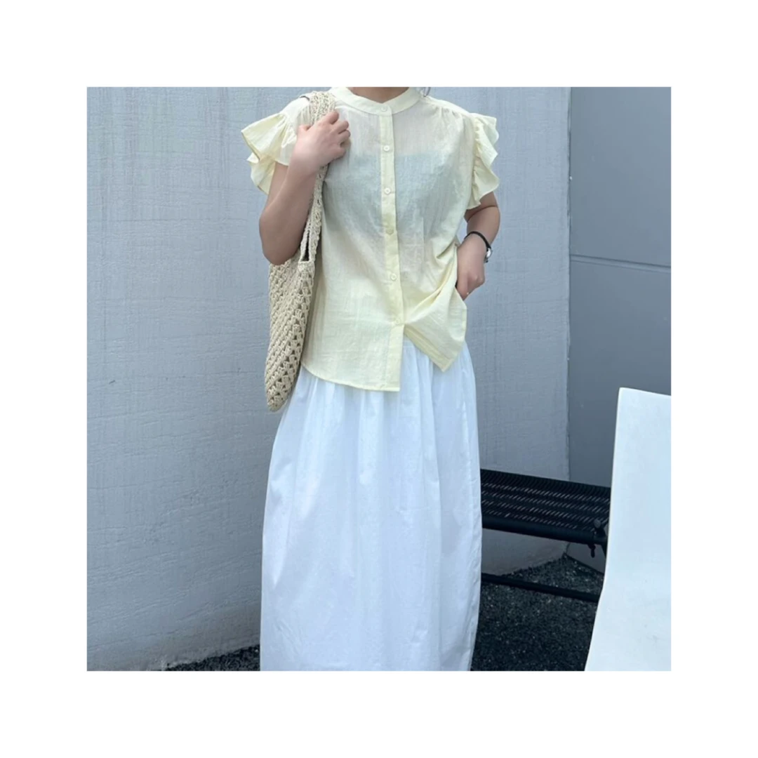 PLUR·PAN修身韩版荷叶袖INS风衬衫