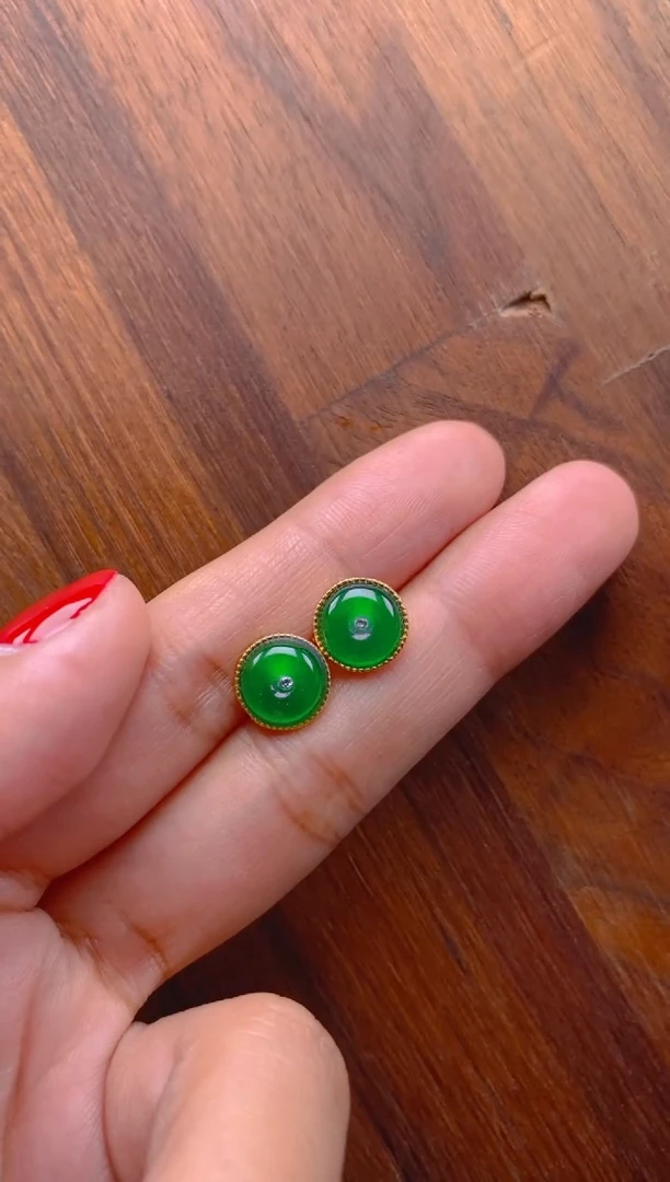 银S925镶嵌翡翠耳饰平安扣耳钉