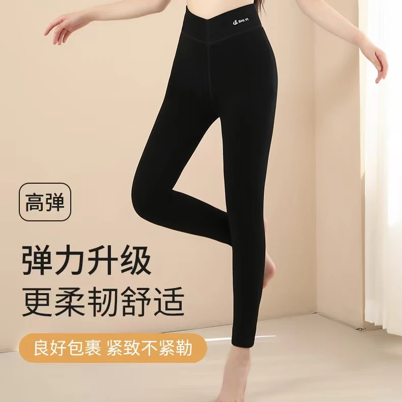 女款加绒加厚羊毛九分小黑裤保暖裤6268