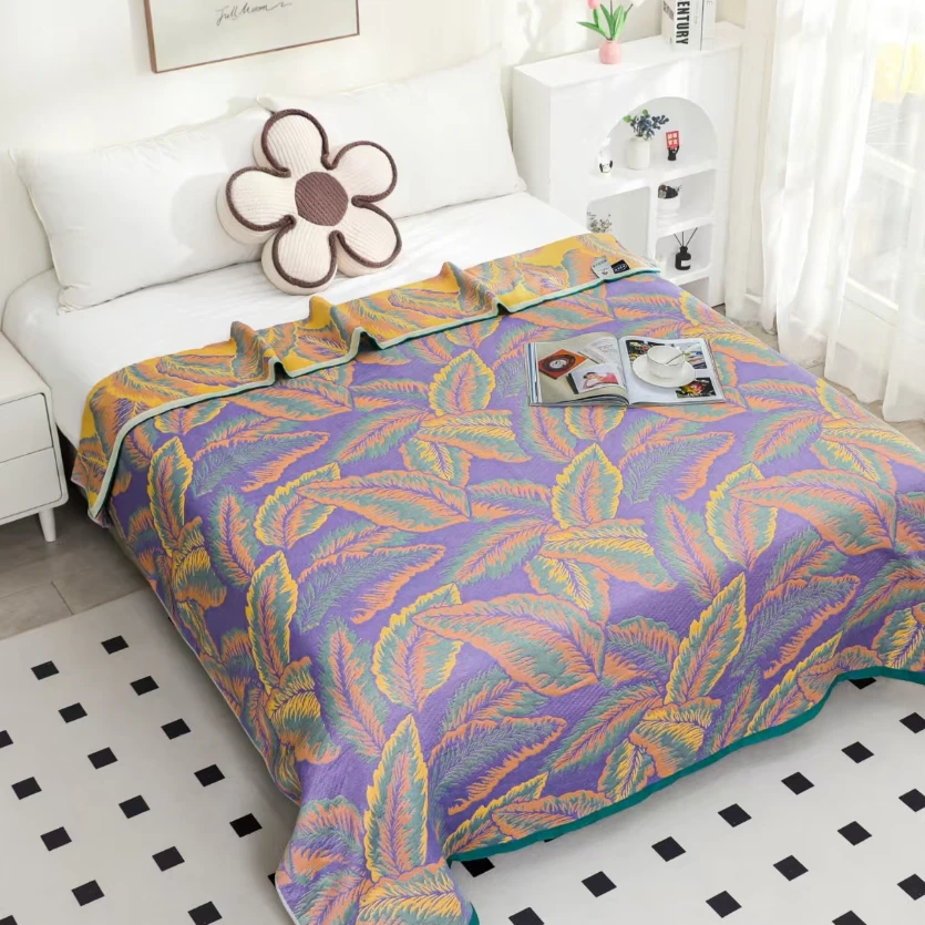 精品纱布床盖--紫色鸢尾花