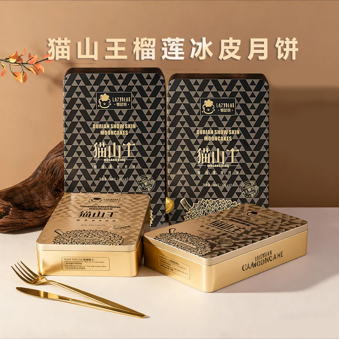 懒树熊月饼猫山王榴莲冰皮月饼流心爆浆礼盒装