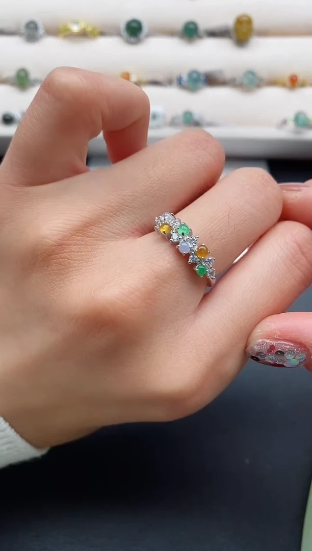 银S925镶嵌戒指翡翠777777+3