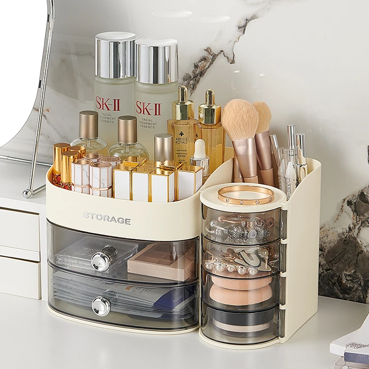 家用化妆品收纳盒梳妆台护肤品置物架口红化妆刷桌面大容量整理箱