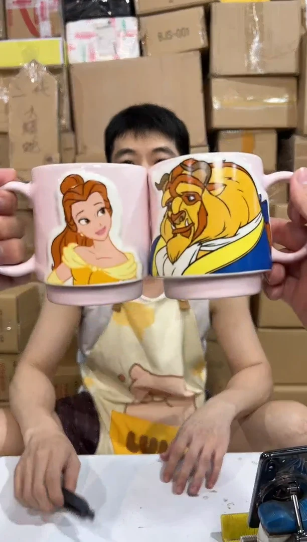 瓷片原盒美女与野兽对杯