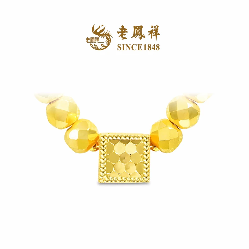 老凤祥【新品】简约几何方糖金珠黄金项链女礼物碎碎冰