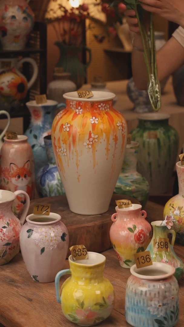 陶瓷098景德镇设计师手作花器摆件侘寂风
