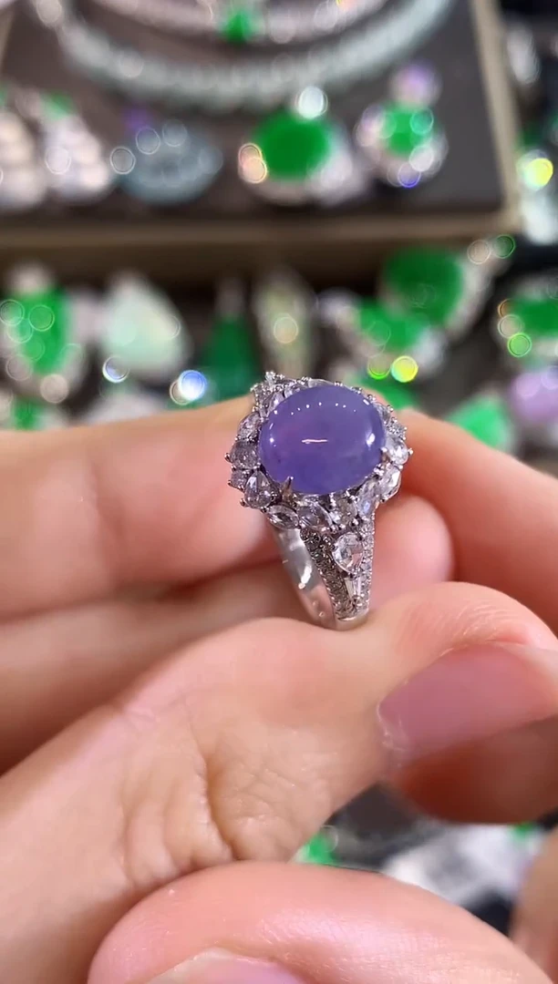 18K金镶嵌戒指翡翠C240 紫货有色差