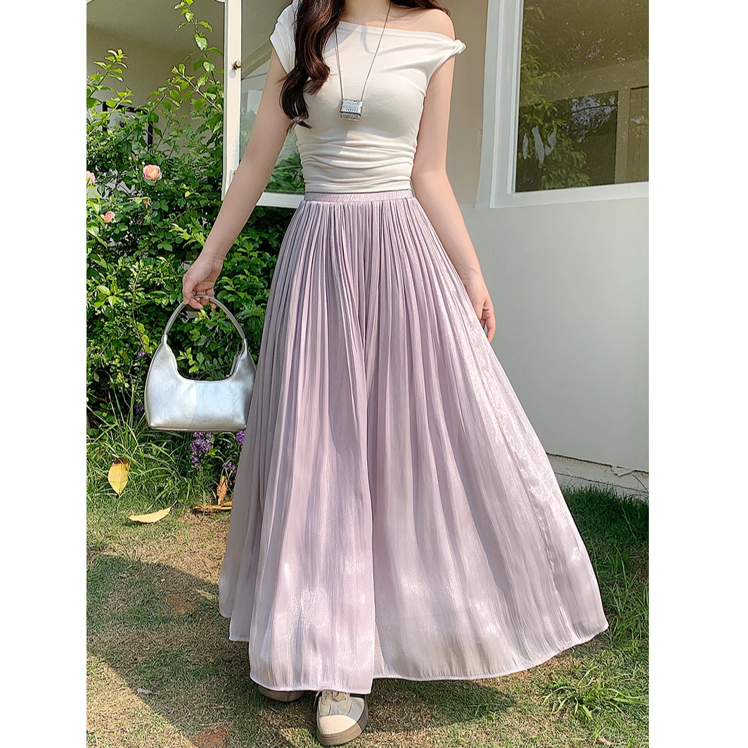 2025夏装新款胖mm大码女时尚温柔风珠光半身裙优雅中长裙33958