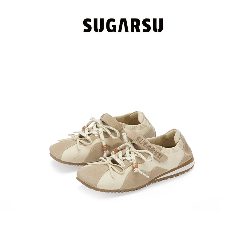 SugarSu酥履春季新款运动方头真皮芭蕾时尚玛丽珍休闲鞋女