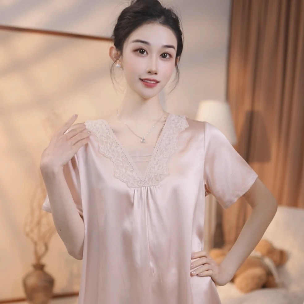 查理夫人【春染】蕾丝性感夏季法式薄款宽松春夏长款韩版睡裙