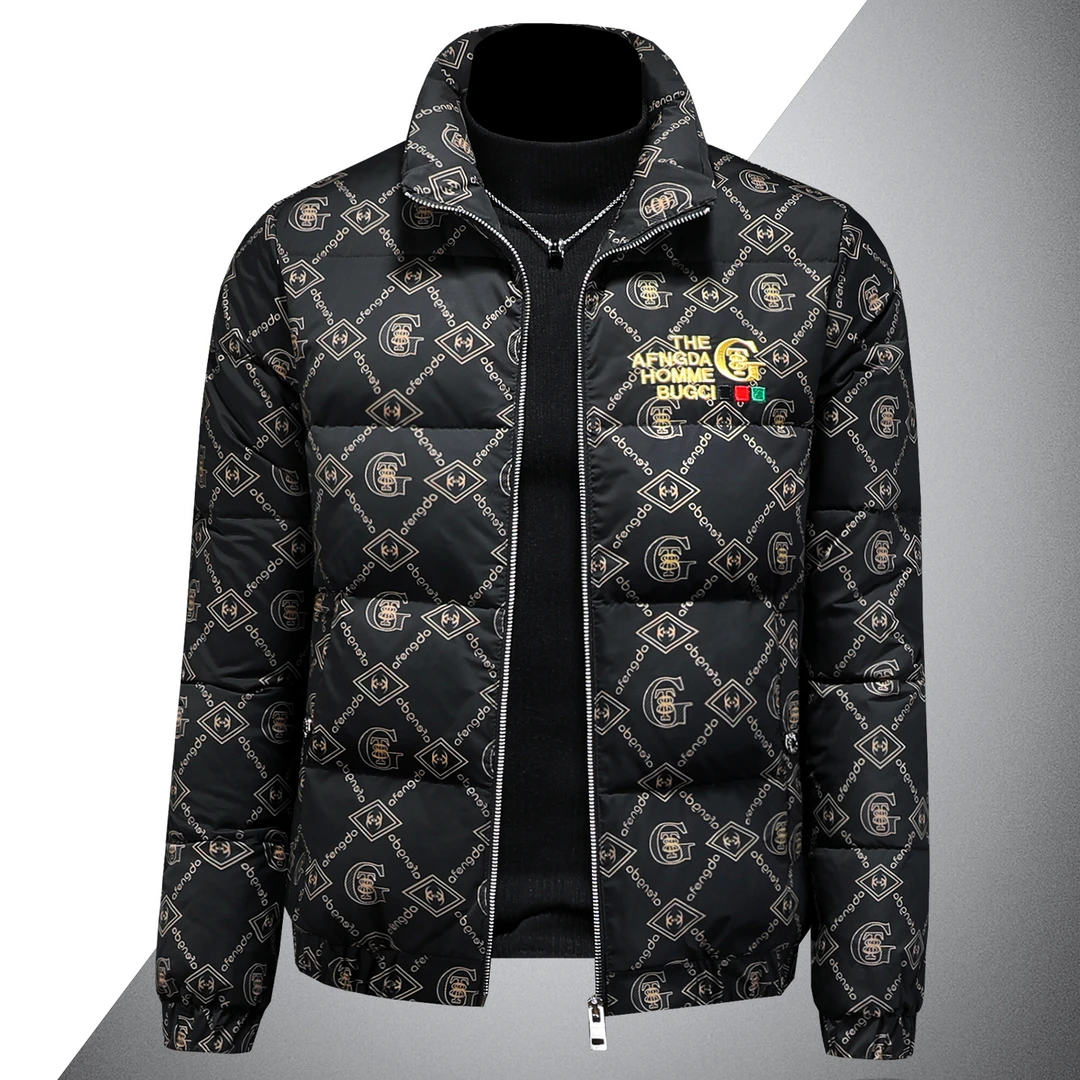 贾鲁萨加高端时尚秋冬痞帅字母印花羽绒服男潮牌立领修身保暖外套