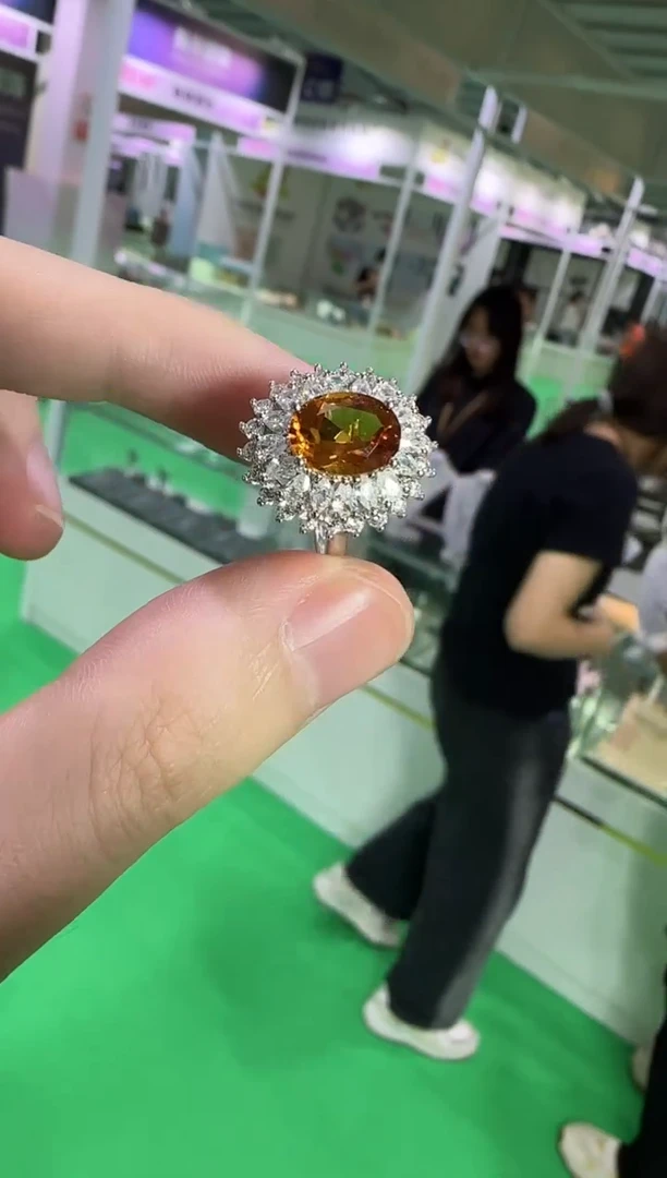 银S925镶嵌戒指黄晶10*8mm高级款