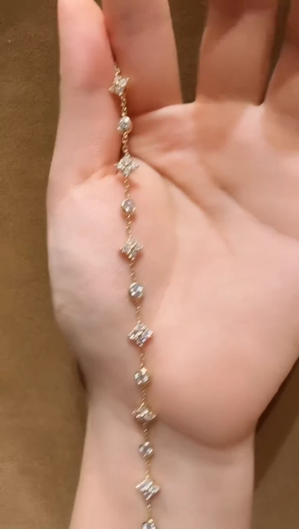18K金镶嵌实验室培育钻石@@手链黄圆形花花泡泡17