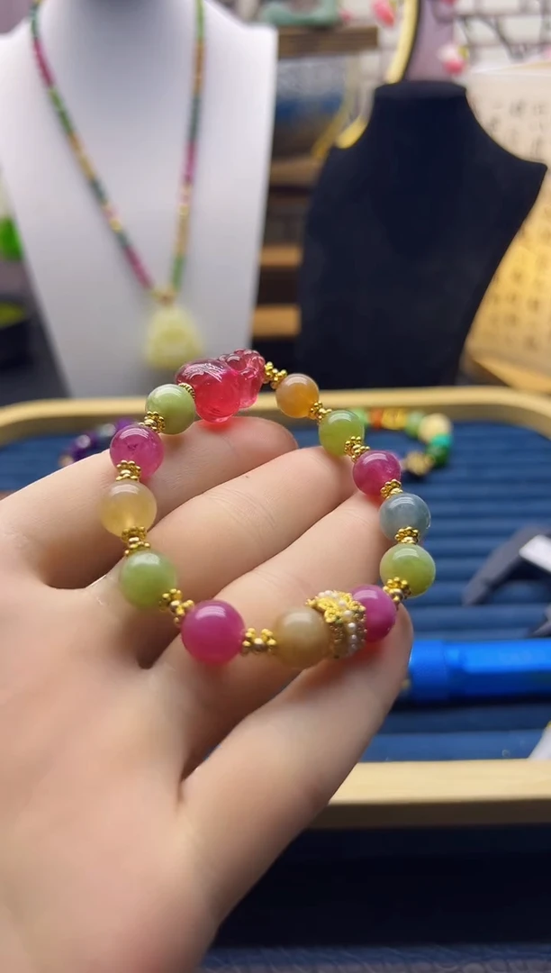 【闪购商品】碧玺手链14K金镶嵌S297