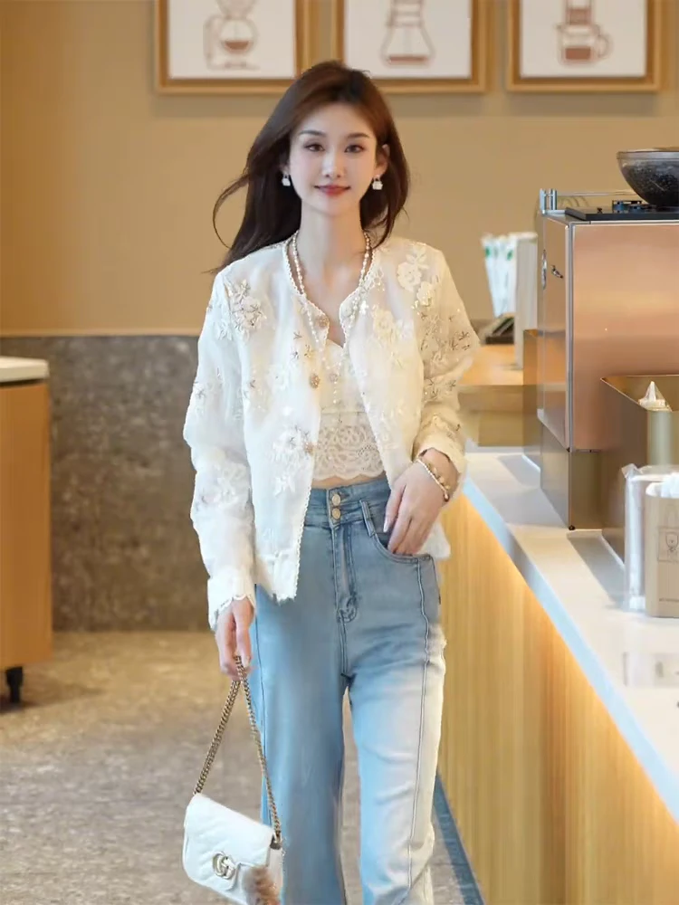 轻奢中式亮片重工刺绣外套女2025新款高级感气质蕾丝拼接短款上衣