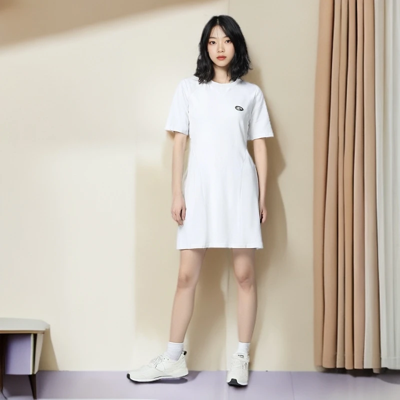 中裙圆领中长裙字母连衣裙时尚裙子情侣短袖女款宽松法式