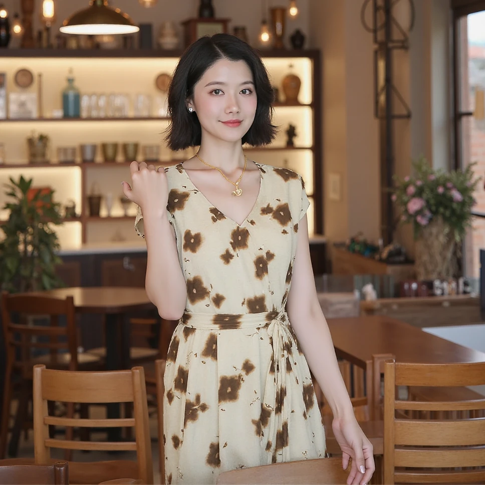 【小云总专享】收腰A字裙泡泡袖碎花连衣裙子女气质长裙KL20720