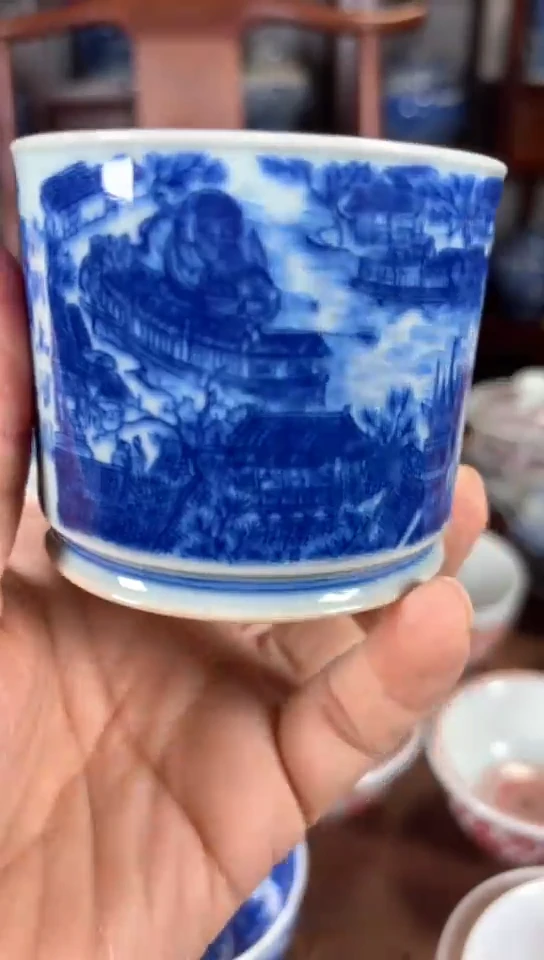 悠**杜柴窑青花清明上河图杯杯