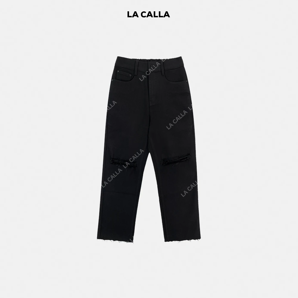 LA CALLA水洗磨破毛边黑牛仔裤YY-AO6435