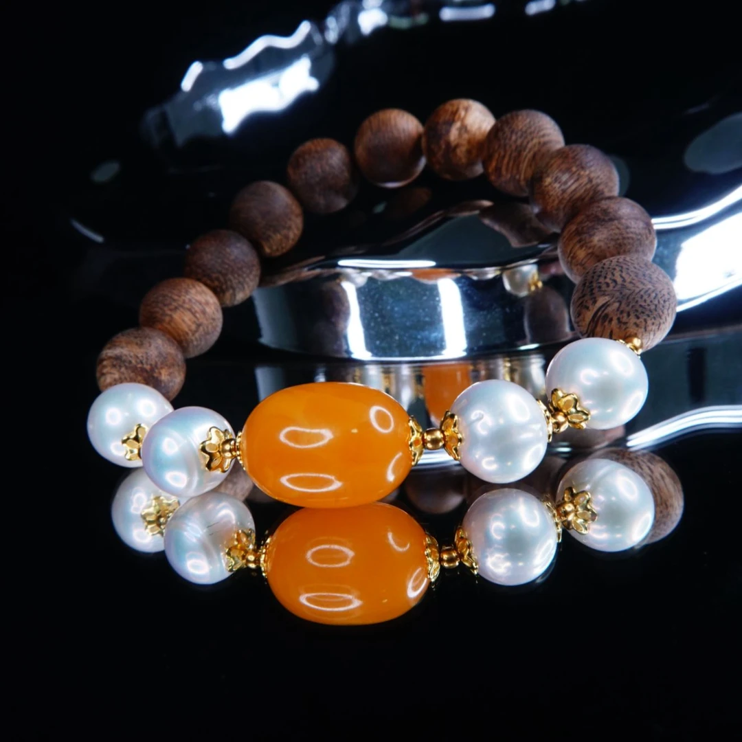 S海南莺歌绿奇楠沉香10mm+手串近圆淡水珍珠蜜蜡枣珠多样性发一件