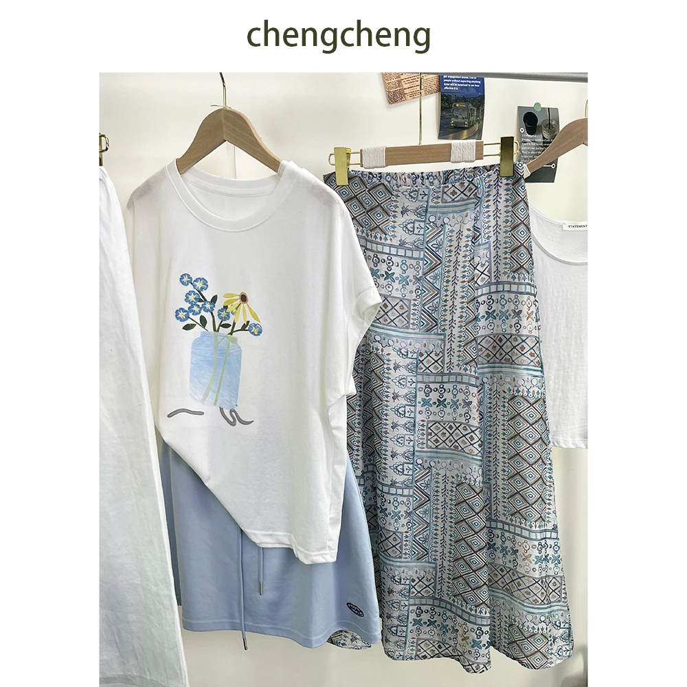 【程程韩代】波西米亚风印花半裙松弛感度假风知性优雅防透半身裙子