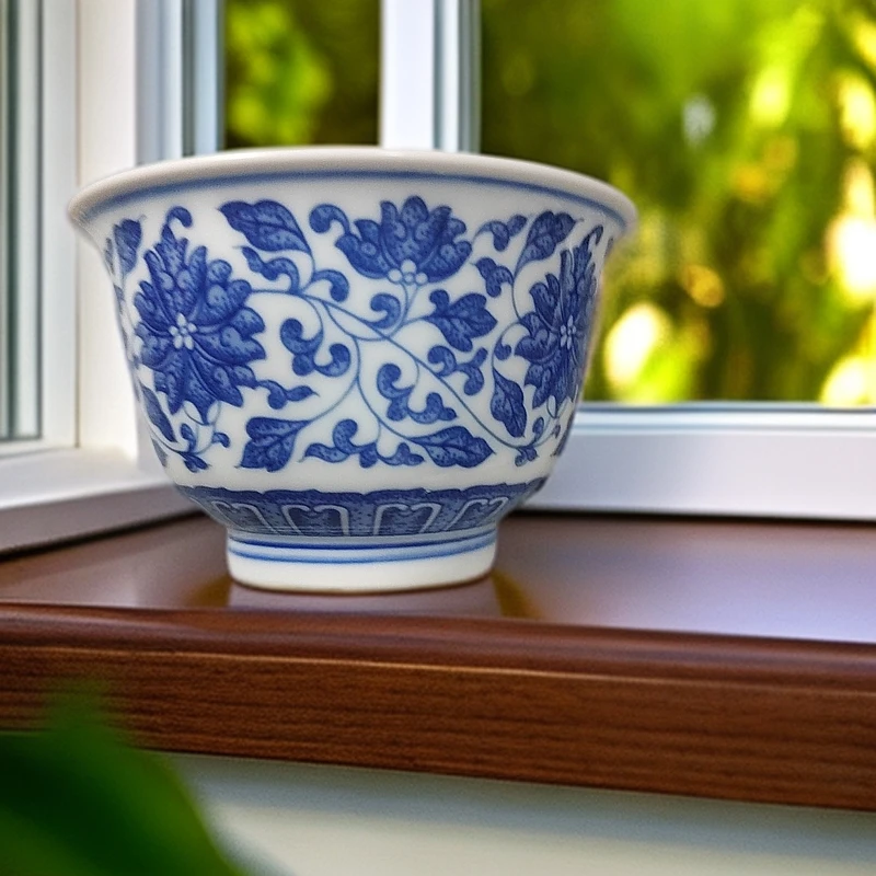 景德镇青花瓷缠枝莲薄胎如事杯