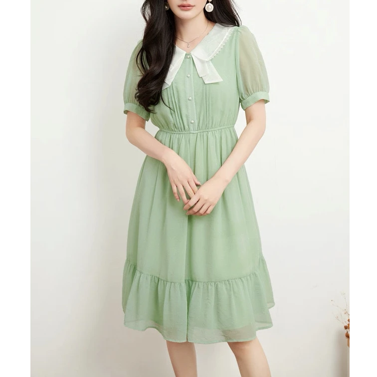 F200-【香】伍莎服饰云仓方领松紧腰连衣裙#BXG56L004