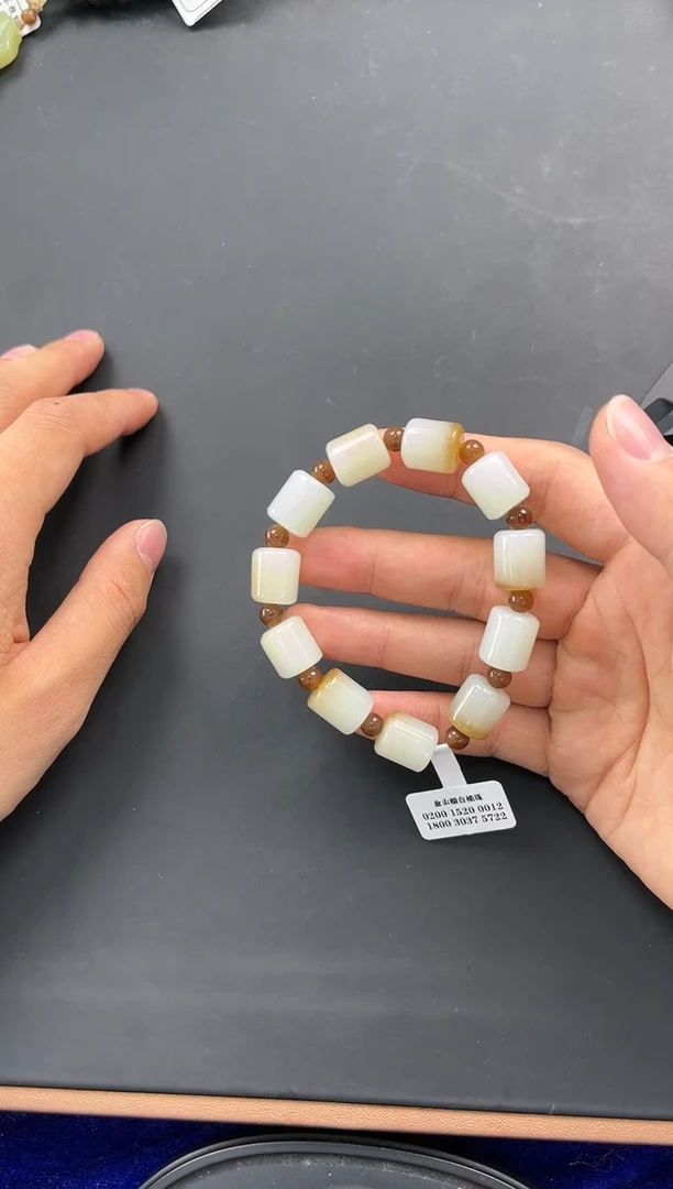 未镶嵌手串和田玉且末金山糖白桶珠手串卡12微色差