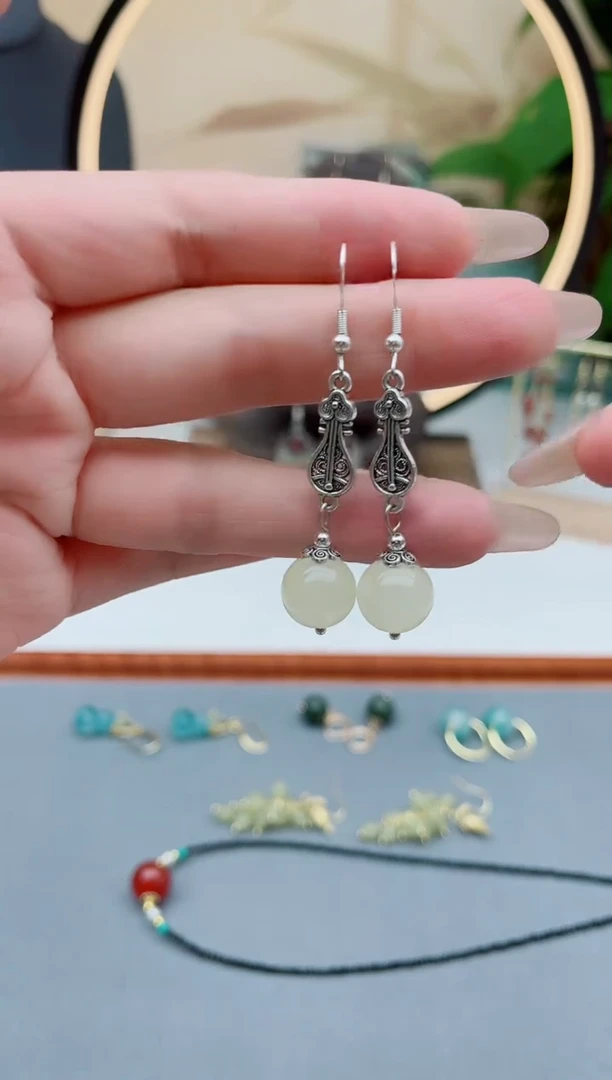 玛瑙/玉髓耳饰银S925镶嵌8021