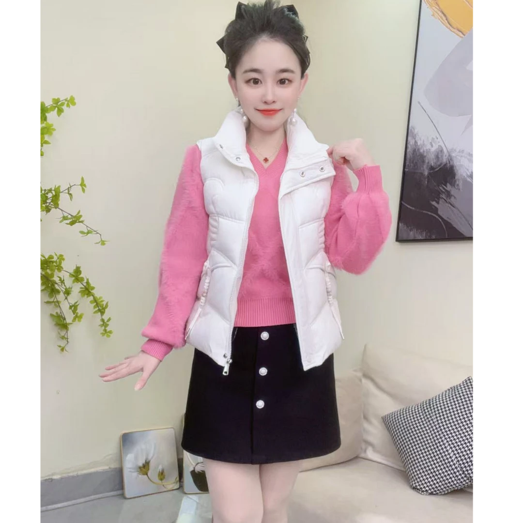 淑女日记   短款立领坎肩免烫扎染通勤风马夹女装保暖修身马甲110