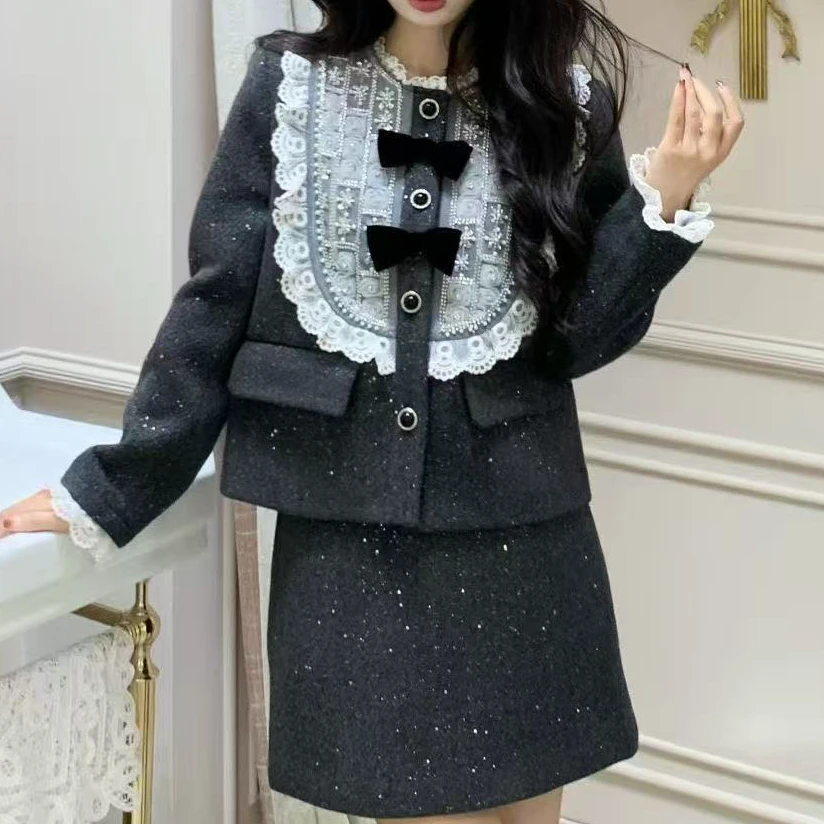 椿山汇 轻熟风法式优雅风时尚套装拼接时尚秋冬两件套8108