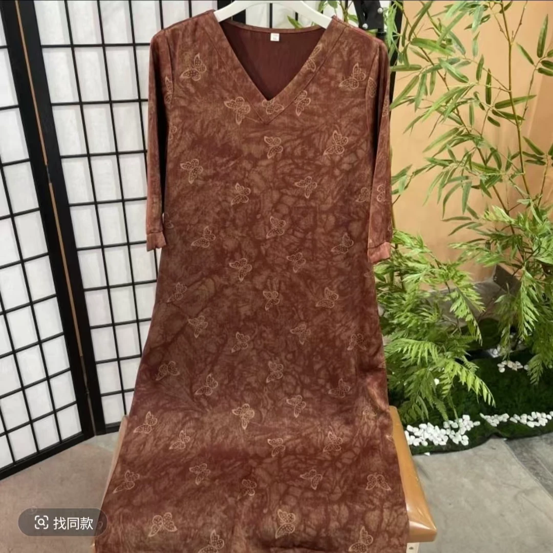 【晨汐】春季新款时尚气质显瘦百搭洋气长款妈妈装连衣裙8817