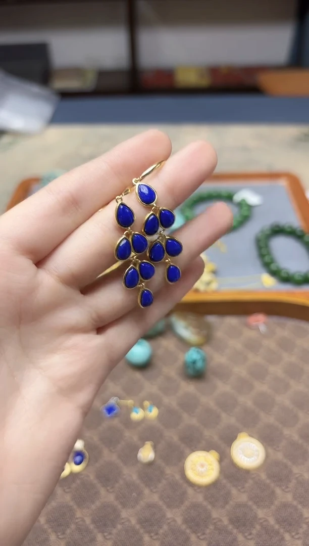 银S925镶嵌青金石耳饰s925银青金石耳坠SH