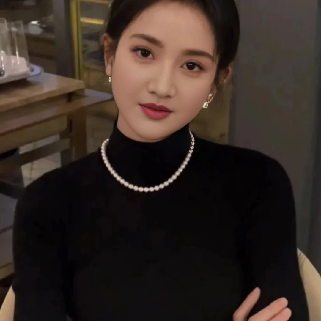 正品气质时尚精致施家暖白珍珠项链新年项链百搭元宝扣毛衣链秋冬