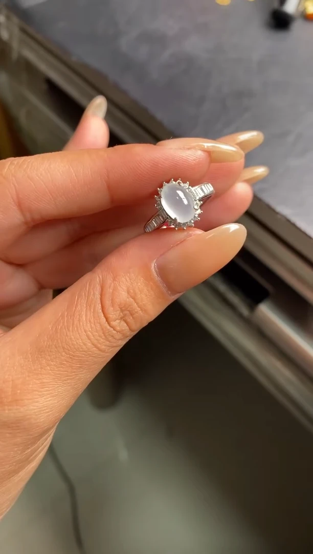 银S925镶嵌戒指翡翠天然A货翡翠