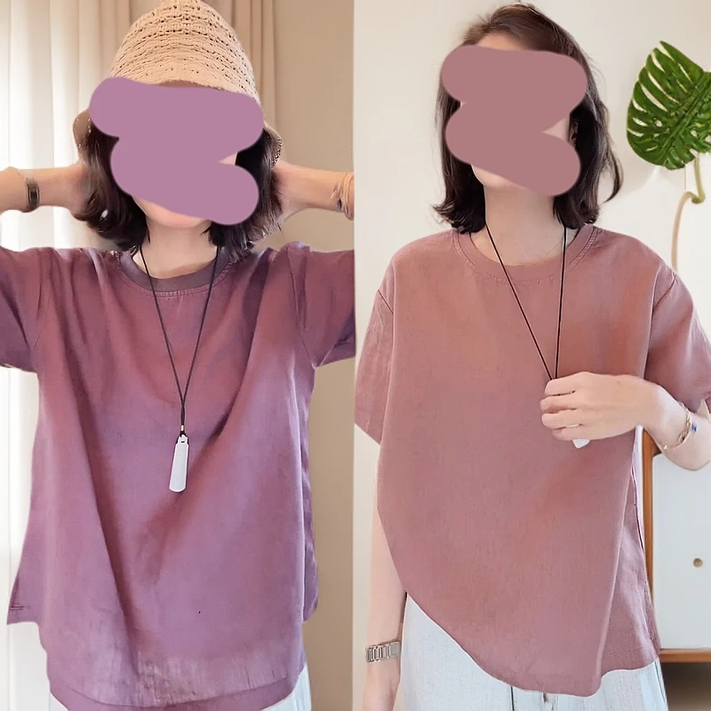 螺纹圆领纯色短袖T恤女2025夏季新款时尚简约百搭宽松上衣开叉
