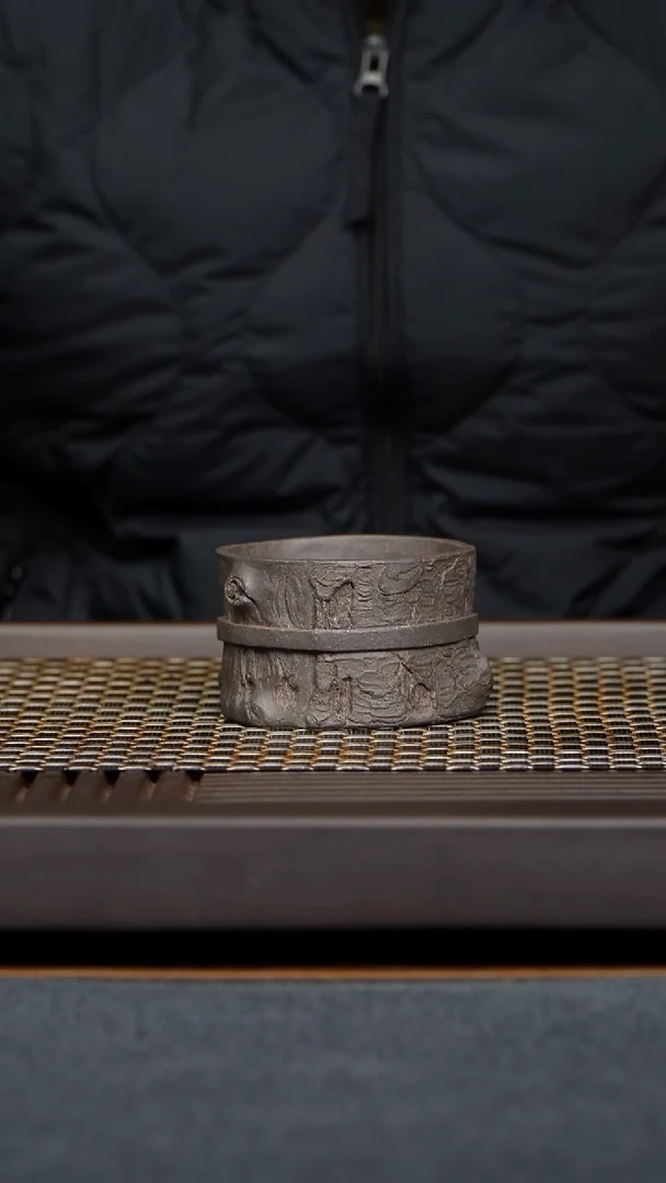 茶杯紫泥松桩主人杯原矿零添加青灰紫泥全手工制作100毫升