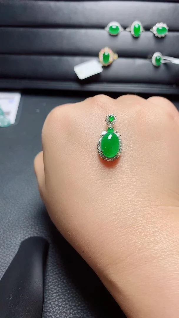 银S925镶嵌戒指翡翠天然翡翠A货s925银镶