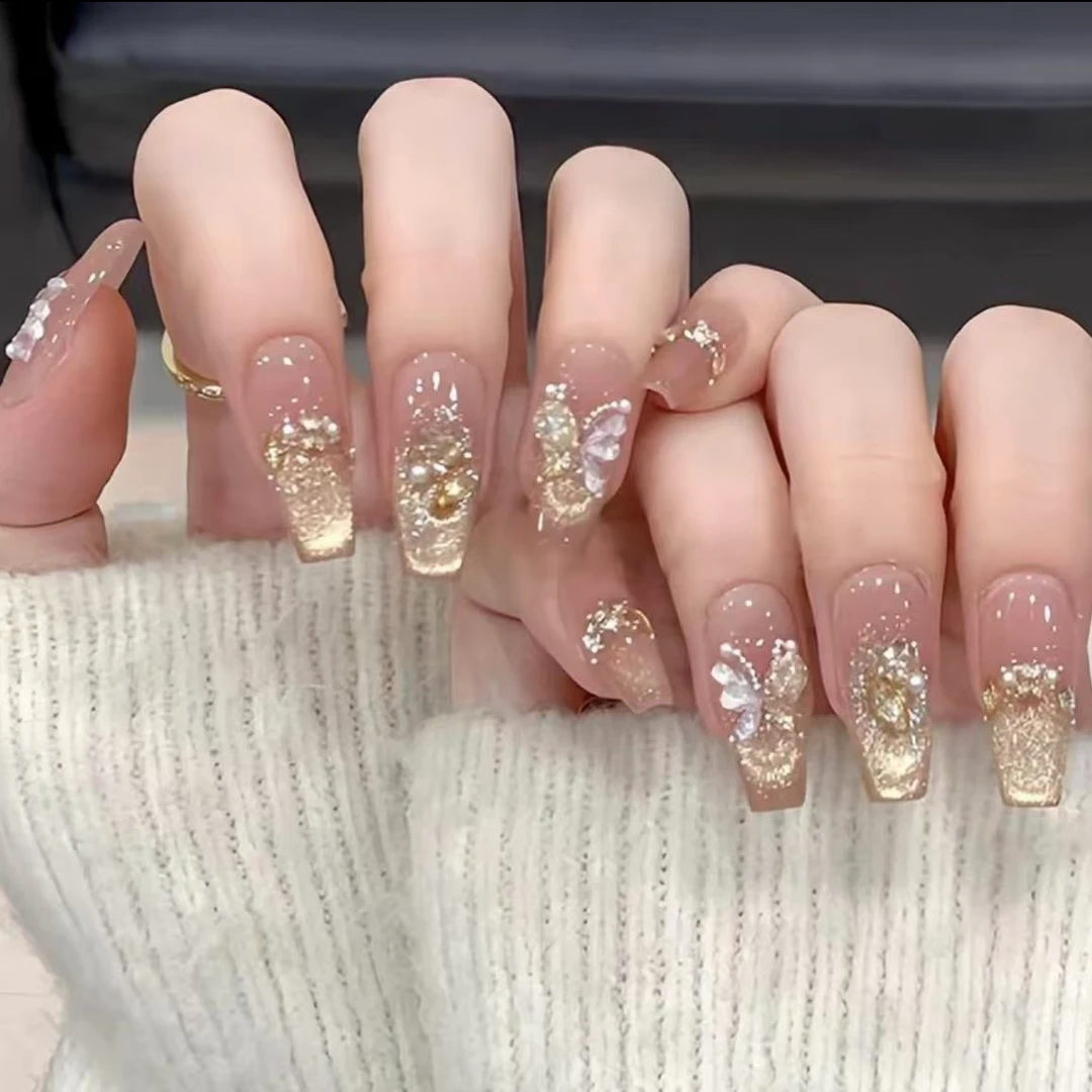 【烫金蝴蝶】时尚清新纯欲高级感成品美甲穿戴式手工穿戴甲