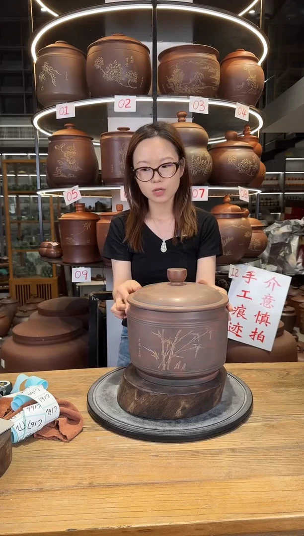 罐本陶手作坭兴陶2-3斤装茶叶罐手工痕迹